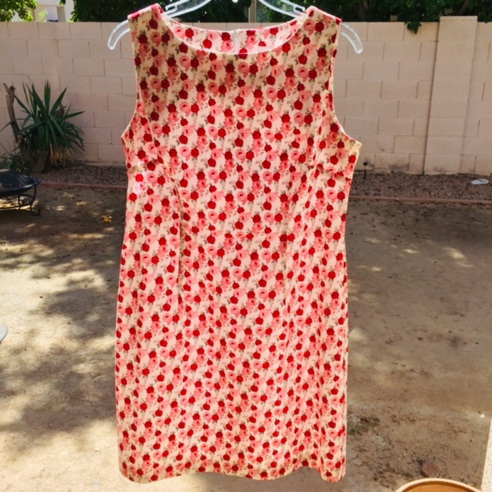 DONNA B TAYLOR SIZE 12 RED PINK ROSES DRESS KNEE